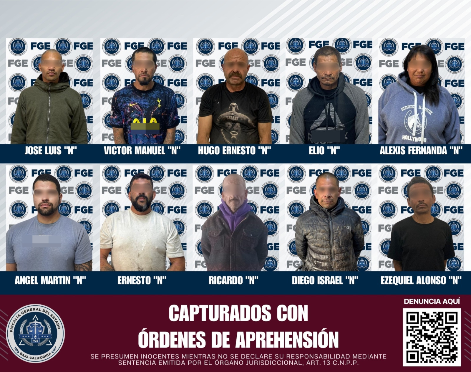 Capturan diez con orden de aprehensión en Ensenada